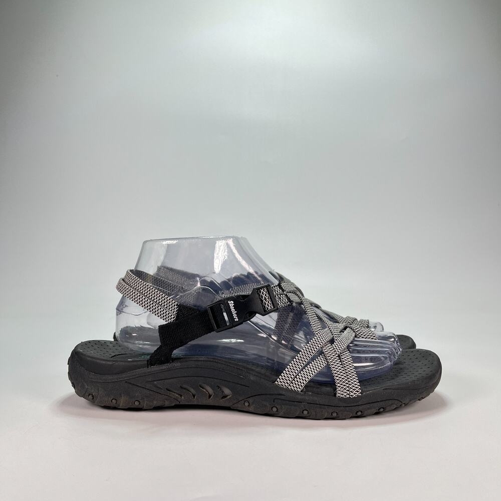Skechers Reggae Irie Mon Black White Strappy Sport Outdoor Sandal Women's Sz 10